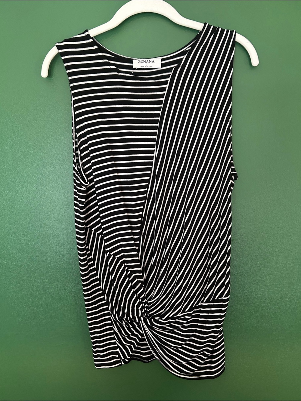 Zenana Outfitters Black & White Striped Twist-Front Sleeveless top